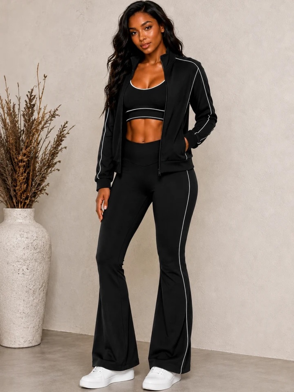 YOGA BRA, JACKET & FLARE PANTS 3 PC SET